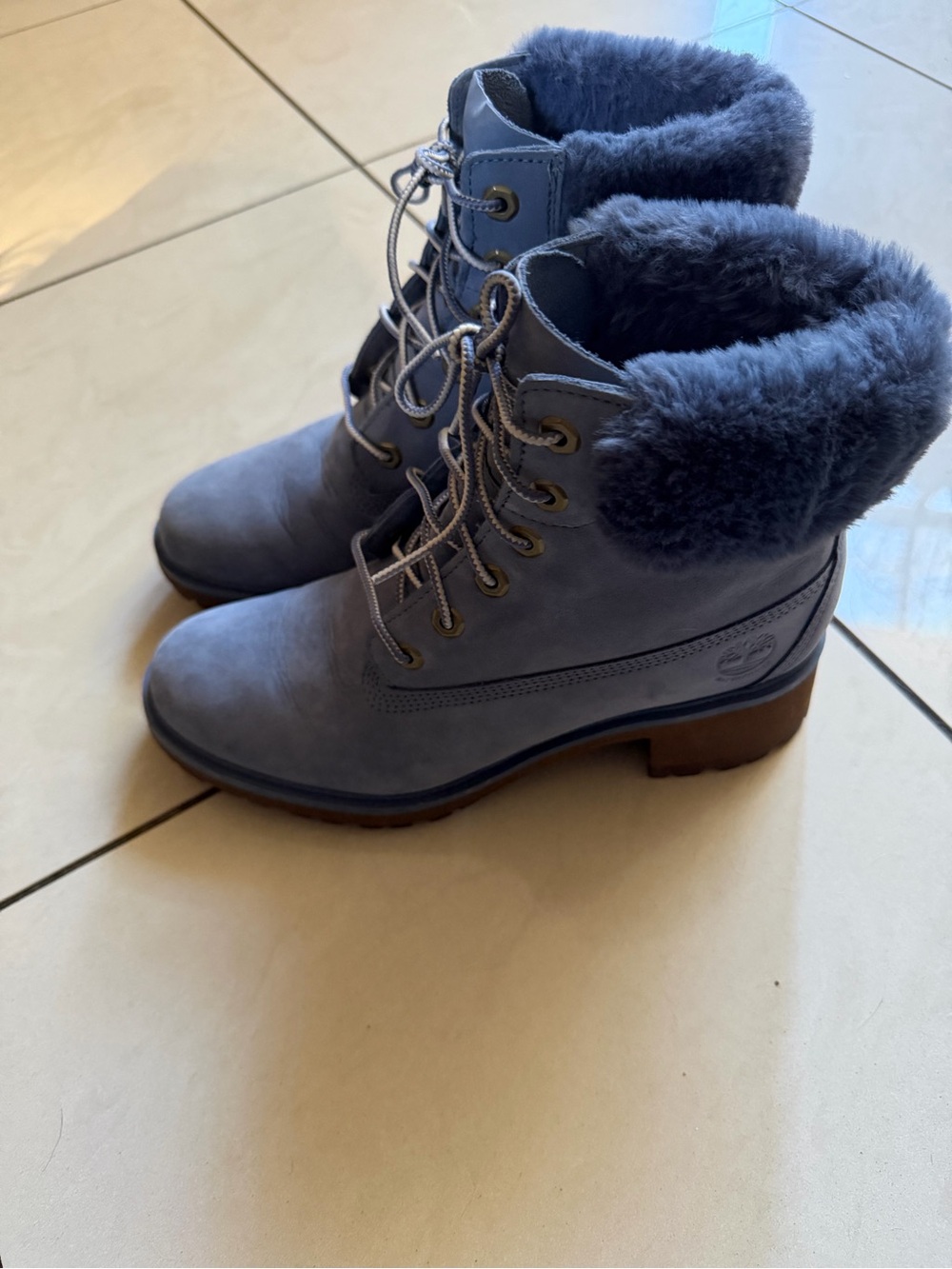 Timberland Women's Light Blue Faux-Fur Lace-Up Winter Boots